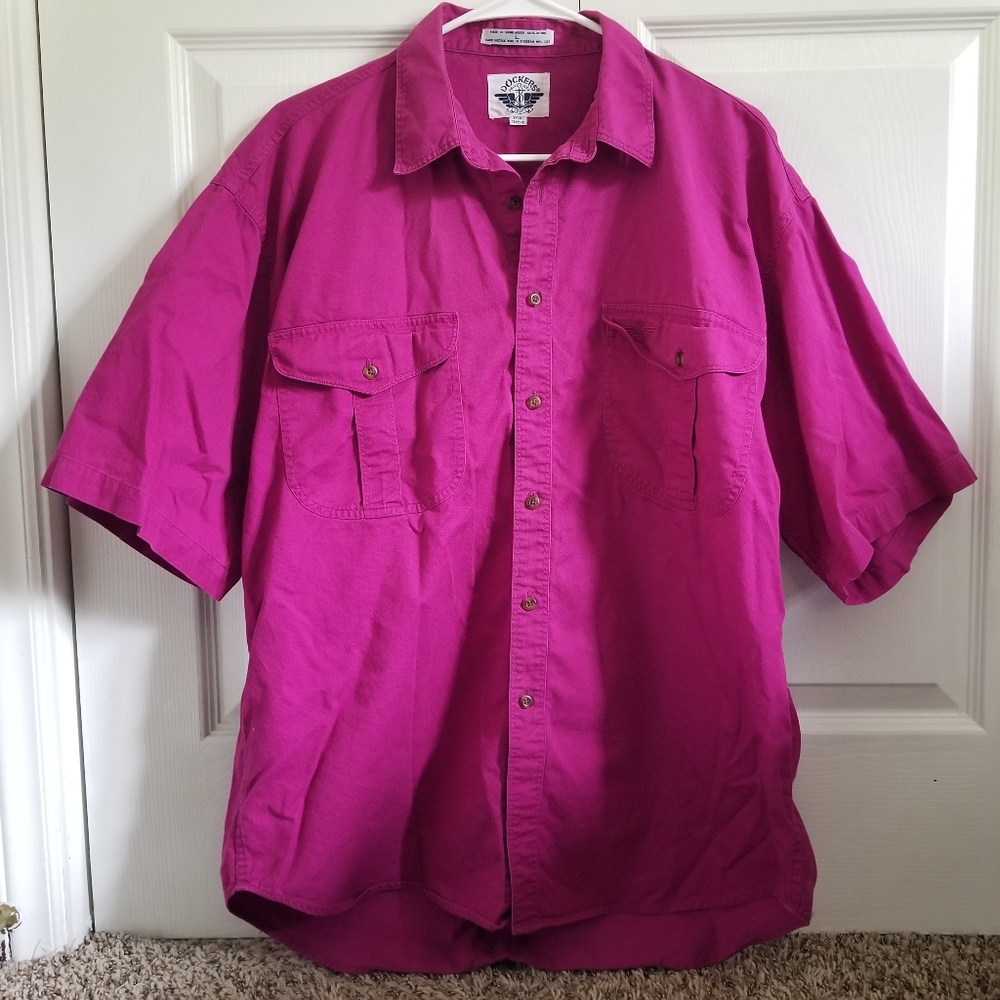Vintage Levi's Dockers Men's Shirt Large Purple Magenta Button Down Short Sleeve